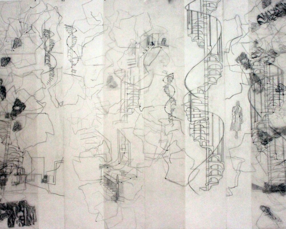 Haunted  House, Haunted Body, wall drawing, carbon on layered trace, 200cm x 350, 2014cm