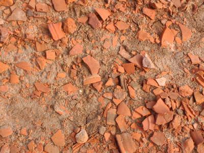 Ancient shards of pottery, archaeological site, Tulamba