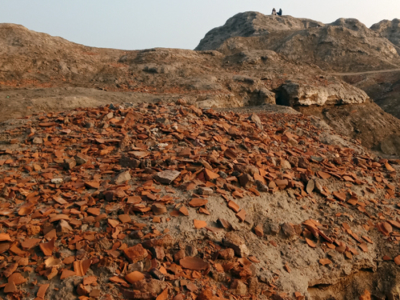 Ancient shards of pottery, archaeological site, Tulamba