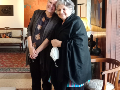 With artist and scholar Professor Naazish Attaulah in her lovely art filled home in Lahore