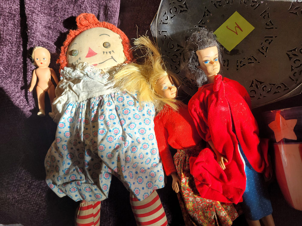 image of dolls, including Raggedy Ann and Barbie